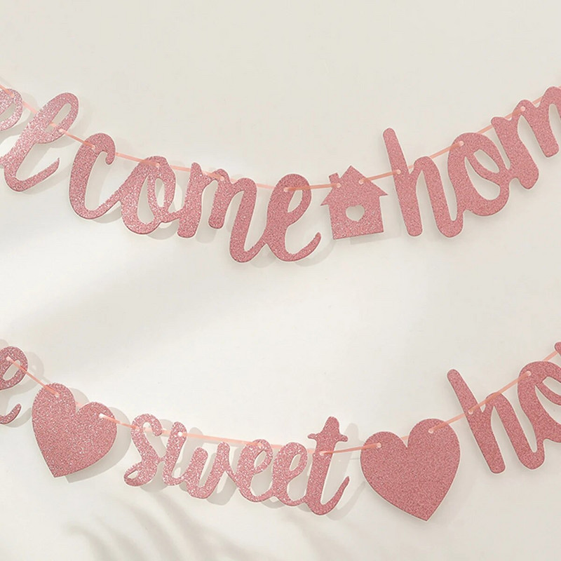 1db WELCOME HOME családi party party dekoráció zászló transzparens házavató csillogó virágok.