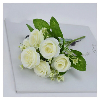 6 κεφάλια προσομοιωμένα τριαντάφυλλα ψεύτικο μεταξωτό ύφασμα λουλούδι Φυτό μπονσάι Διακόσμηση γάμου σπιτιού Σαλόνι Διακόσμηση τραπεζιού Νυφική ανθοδέσμη