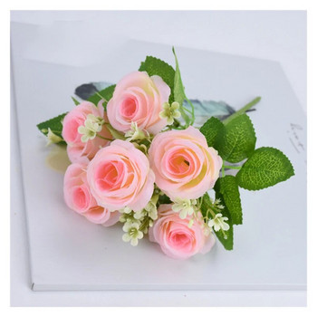 6 κεφάλια προσομοιωμένα τριαντάφυλλα ψεύτικο μεταξωτό ύφασμα λουλούδι Φυτό μπονσάι Διακόσμηση γάμου σπιτιού Σαλόνι Διακόσμηση τραπεζιού Νυφική ανθοδέσμη