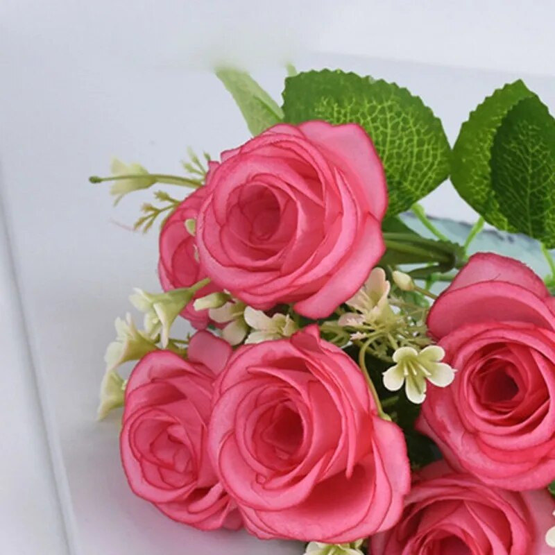 6 κεφάλια προσομοιωμένα τριαντάφυλλα ψεύτικο μεταξωτό ύφασμα λουλούδι Φυτό μπονσάι Διακόσμηση γάμου σπιτιού Σαλόνι Διακόσμηση τραπεζιού Νυφική ανθοδέσμη