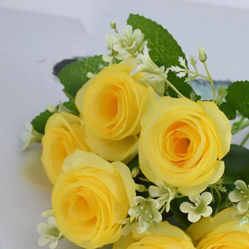 6 κεφάλια προσομοιωμένα τριαντάφυλλα ψεύτικο μεταξωτό ύφασμα λουλούδι Φυτό μπονσάι Διακόσμηση γάμου σπιτιού Σαλόνι Διακόσμηση τραπεζιού Νυφική ανθοδέσμη
