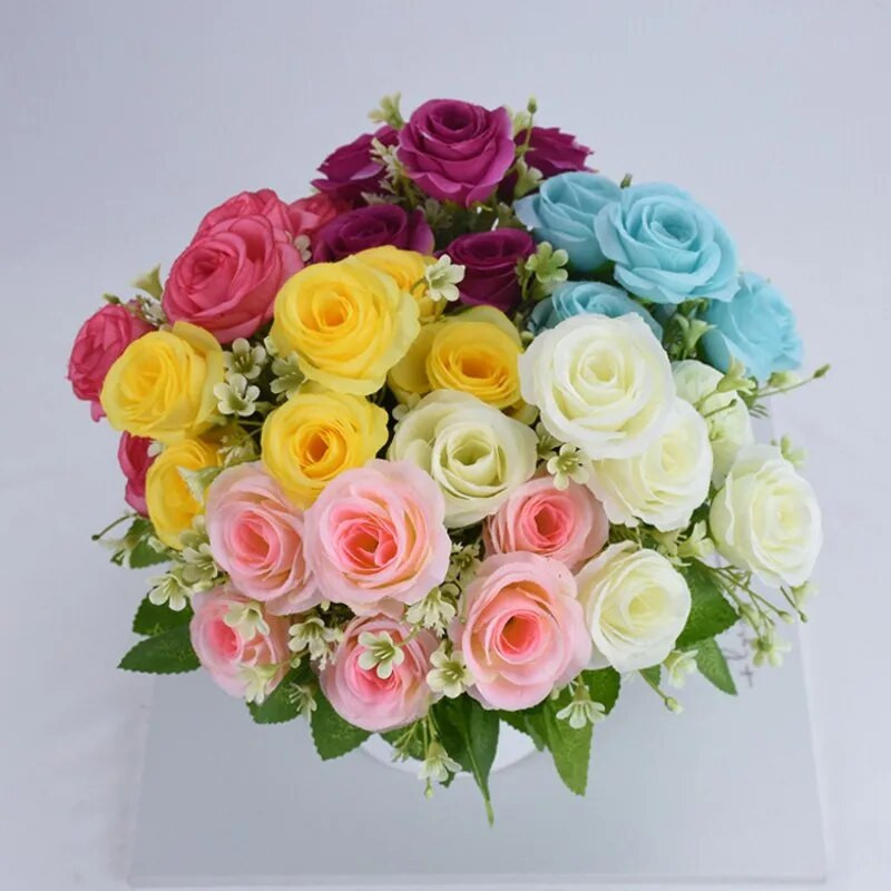 6 κεφάλια προσομοιωμένα τριαντάφυλλα ψεύτικο μεταξωτό ύφασμα λουλούδι Φυτό μπονσάι Διακόσμηση γάμου σπιτιού Σαλόνι Διακόσμηση τραπεζιού Νυφική ανθοδέσμη