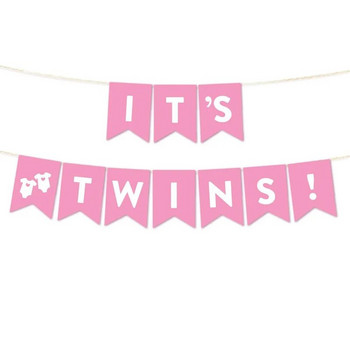 It\'s Twins Banner-Pink Heart Twins baby shower Декорация за рожден ден Парти консумативи