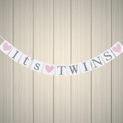 It`s Twins Banner-Pink Heart Twins baby shower Декорация за рожден ден Парти консумативи