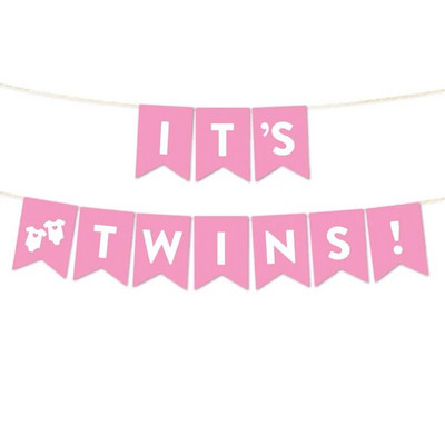 It`s Twins Banner-Rózsaszín Szív Twins babaváró Születésnapi parti dekorációs buli kellékek