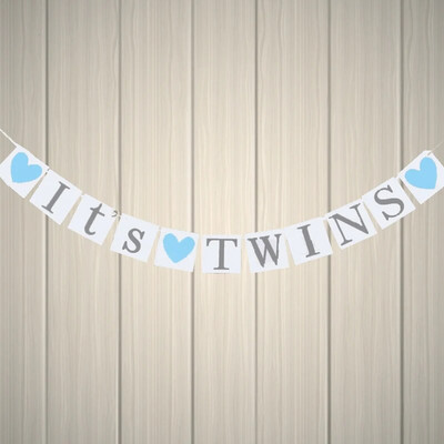 It`s Twins Banner-Rózsaszín Szív Twins babaváró Születésnapi parti dekorációs buli kellékek