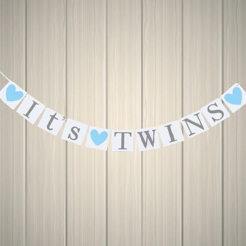 It`s Twins Banner-Rózsaszín Szív Twins babaváró Születésnapi parti dekorációs buli kellékek