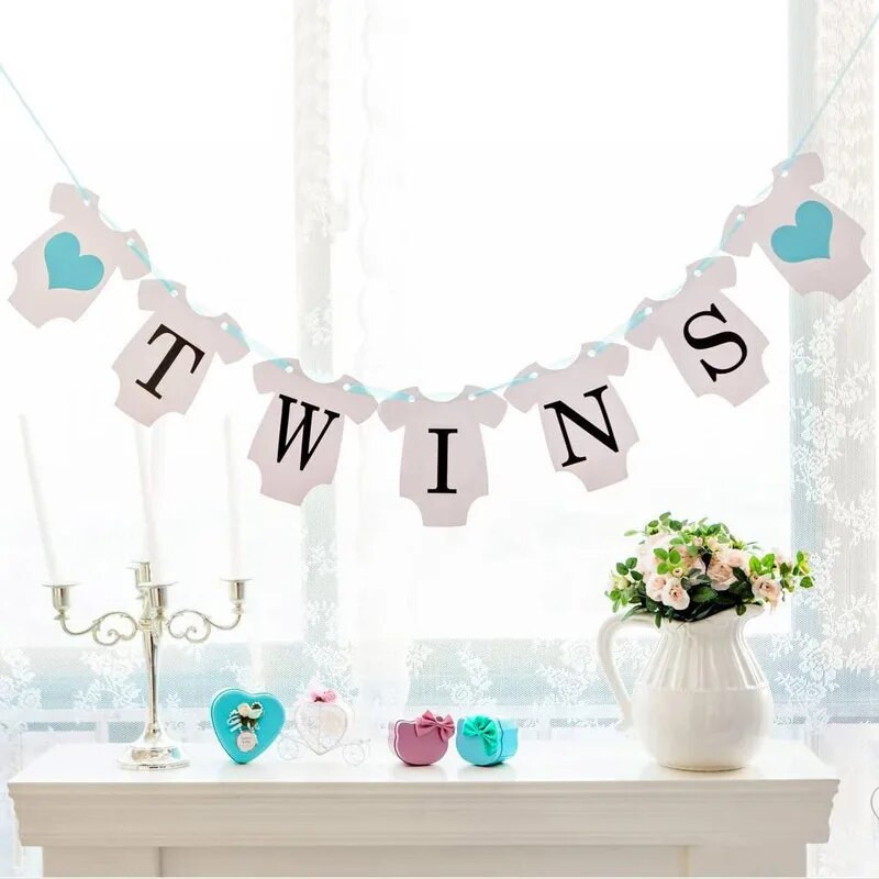 It`s Twins Banner-Rózsaszín Szív Twins babaváró Születésnapi parti dekorációs buli kellékek