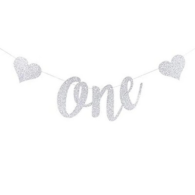 Glitter Heart ONE bänner 1. sünnipäeva bänner Poiss Tüdruk Beebi sünnipäevaks Söögitooli märk fotorekvisiidi jaoks peokaunistuste tarvikud