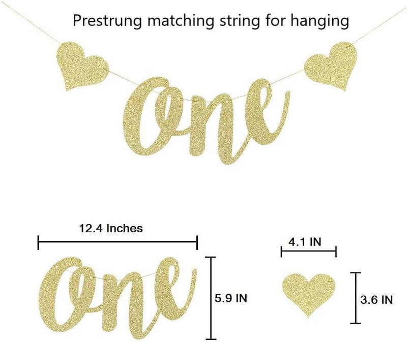 Glitter Heart ONE bänner 1. sünnipäeva bänner Poiss Tüdruk Beebi sünnipäevaks Söögitooli märk fotorekvisiidi jaoks peokaunistuste tarvikud