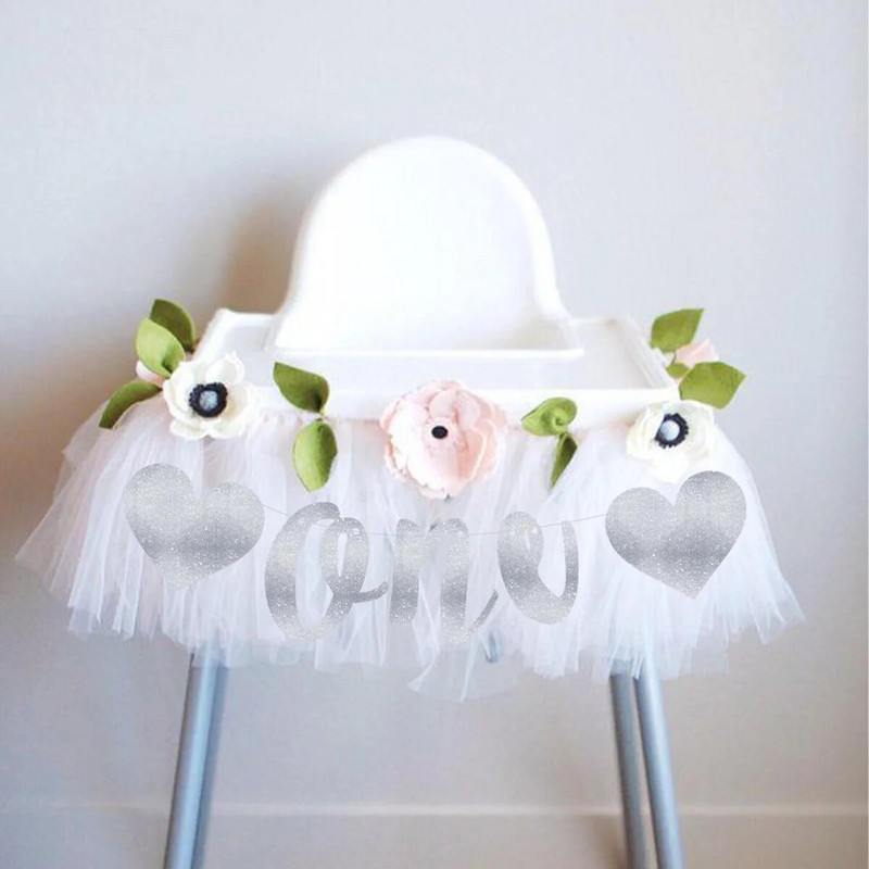 Glitter Heart ONE bänner 1. sünnipäeva bänner Poiss Tüdruk Beebi sünnipäevaks Söögitooli märk fotorekvisiidi jaoks peokaunistuste tarvikud