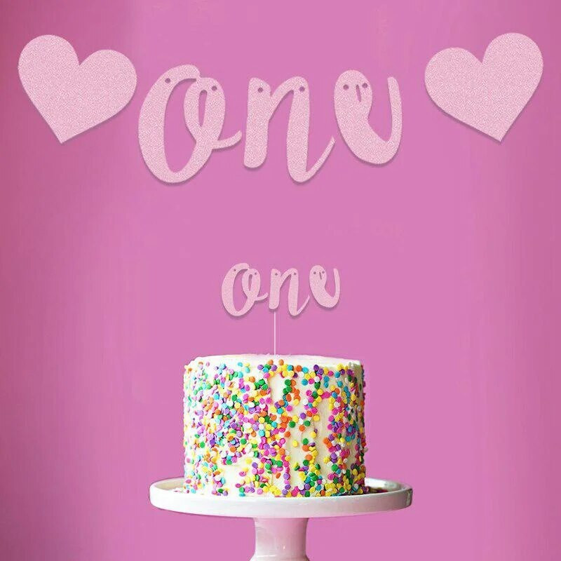 Glitter Heart ONE bänner 1. sünnipäeva bänner Poiss Tüdruk Beebi sünnipäevaks Söögitooli märk fotorekvisiidi jaoks peokaunistuste tarvikud