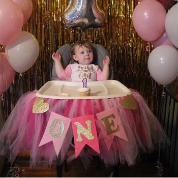 Бебе Момче момиче 1-во първо едногодишно по-голямо Столче за парти за рожден ден Банер Принц Принцеса Столче за хранене Знак Декорация Подпора за снимки