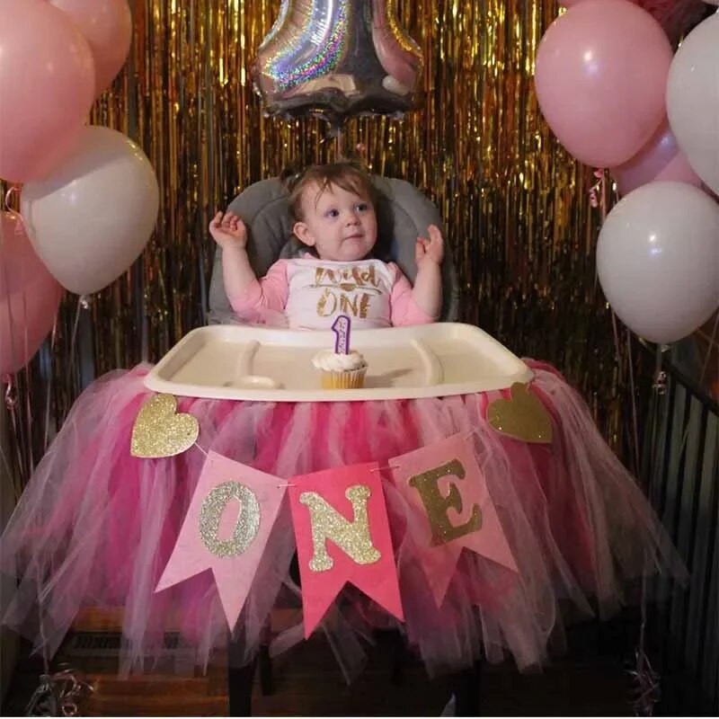 Beebipoiss tüdruk, esimene aasta vanem Sünnipäevapeo söögitool Bänner Prints Printsess Söögitoolimärk Kaunistus fotorekvisiit