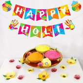 Happy Holi Banners Indian Festival Colorful Bunting, Festival of Colors Holi Bollywood Party Supplies