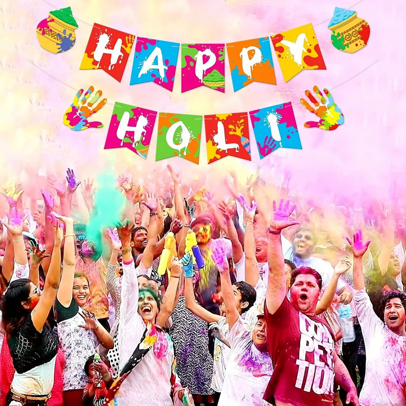 Happy Holi Banners Indiai Fesztivál Színes sármány, Színek Fesztiválja Holi Bollywood Party Supplies