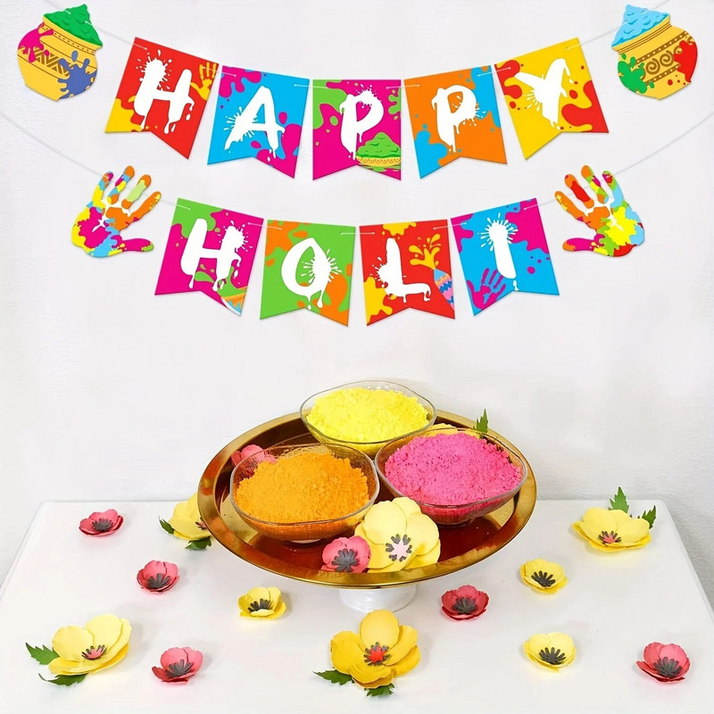 Happy Holi Banners Indiai Fesztivál Színes sármány, Színek Fesztiválja Holi Bollywood Party Supplies