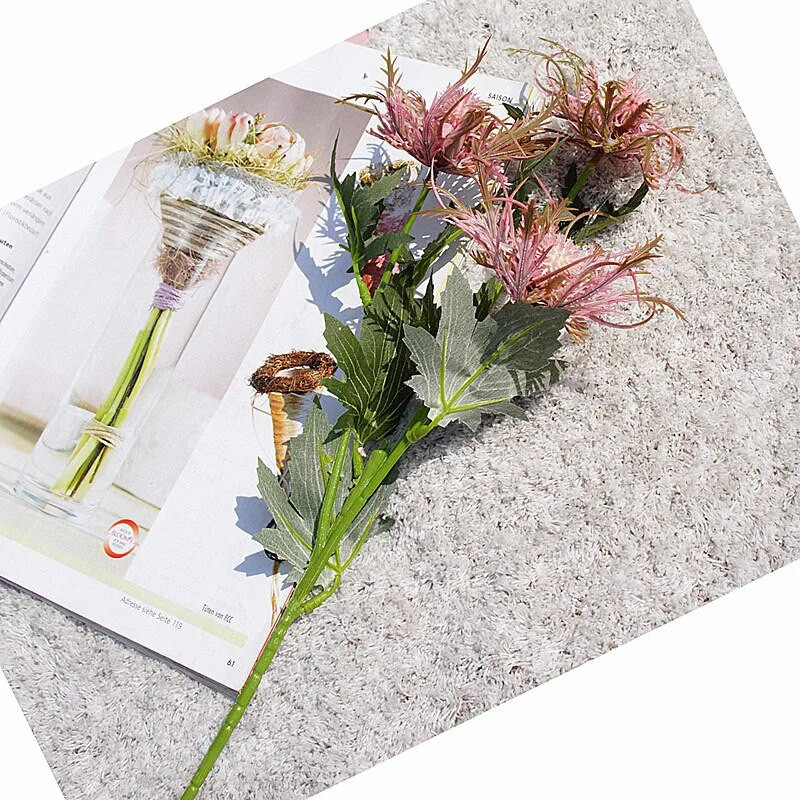 1 vnt. dirbtinių eringijų erškėčių kekė, imitacinė gėlės, augalai, 3 šakutės, vestuvių vakarėlis, „pasidaryk pats“ amatų puokštė, šviesiai mėlyna