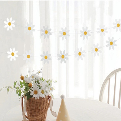 2,5 m Daisy Groovy Boho vakarėlio reklamjuostė Daisy Kabanti sūkuriai Hipių vakarėlio reikmenys Papuošalai Daisy Popieriniai iškarpiniai gimtadienio dekoravimui