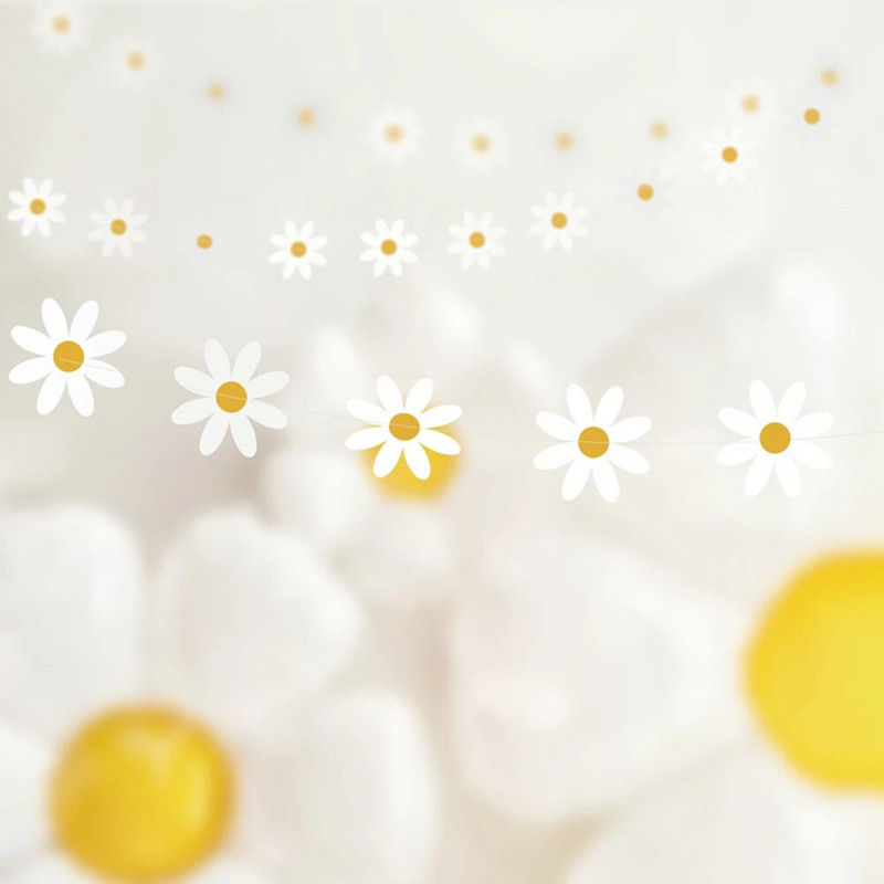 2,5 m Daisy Groovy Boho Party Banner Százszorszép Lógó Örvény Hippi Party Kellékek Díszek Százszorszép papír Kivágások Születésnapi dekorációhoz