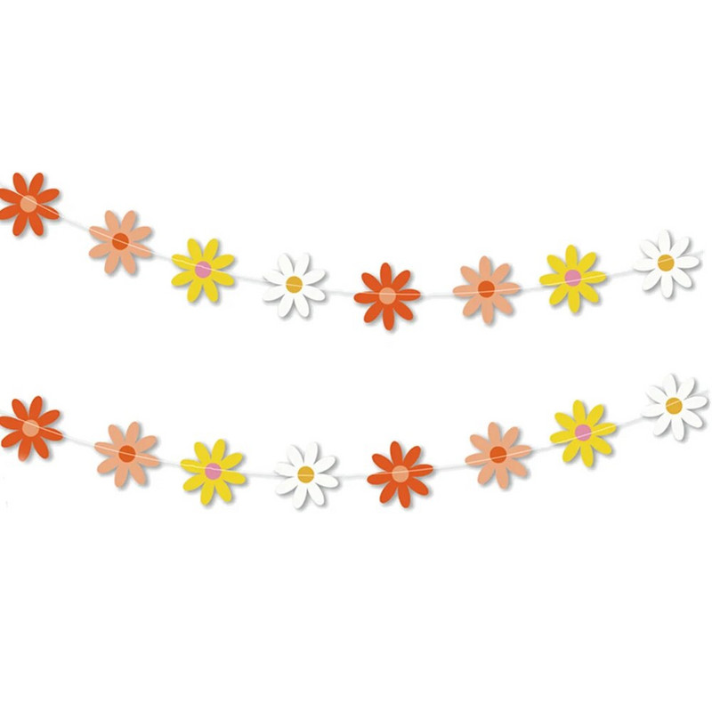 2,5 m Daisy Groovy Boho Party Banner Százszorszép Lógó Örvény Hippi Party Kellékek Díszek Százszorszép papír Kivágások Születésnapi dekorációhoz