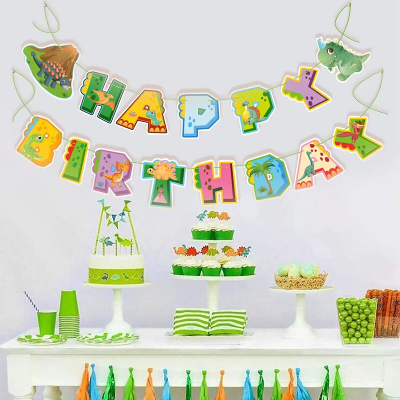 Dinoszaurusz Boldog születésnapot Garland Banner Roar Dino Party Balloons Jungle Animal Safari 1. Kids Születésnapi parti dekorációs kellékek