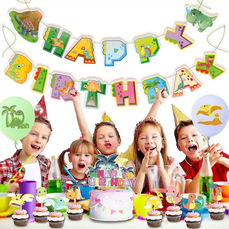 Dinoszaurusz Boldog születésnapot Garland Banner Roar Dino Party Balloons Jungle Animal Safari 1. Kids Születésnapi parti dekorációs kellékek