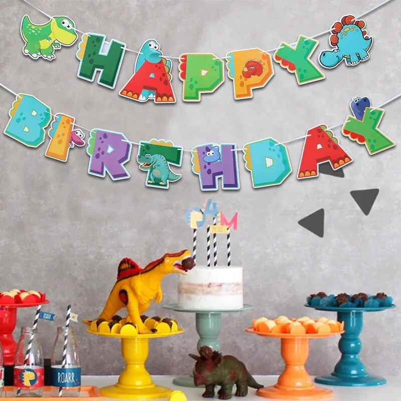 Dinoszaurusz Boldog születésnapot Garland Banner Roar Dino Party Balloons Jungle Animal Safari 1. Kids Születésnapi parti dekorációs kellékek