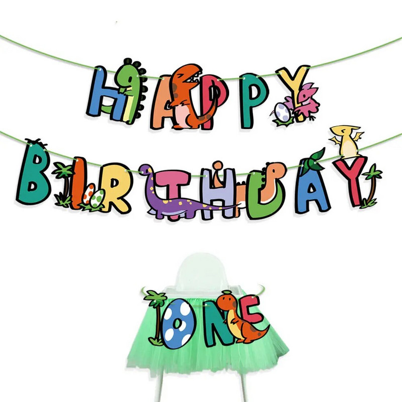 1 készlet boldog születésnapot papír transzparens dinoszaurusz füzér Baba első születésnapi parti dekoráció Sárkány Függő Zászló Egy éves fiú ajándék