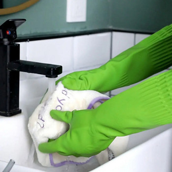 1 чифт издръжливи гумени ръкавици Кухненски ръкавици за миене на съдове Дълги дебели защитни почистващи ръкавици за миене на съдове за жени