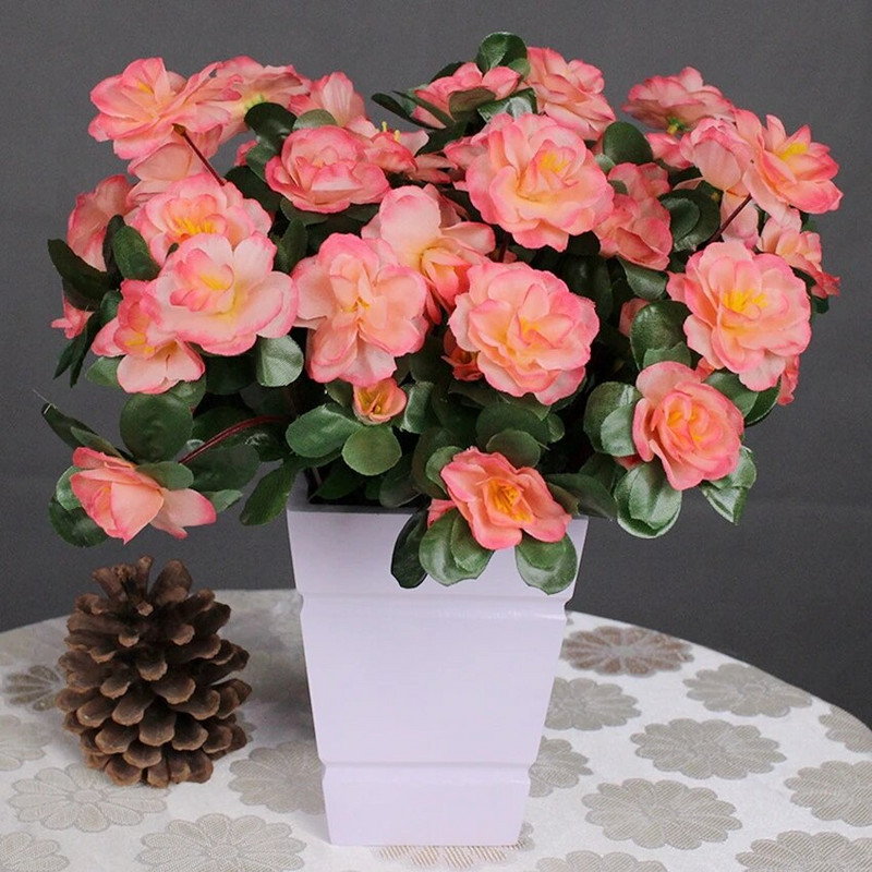 Azalea artificială cu flori de mătase, aranjamente de buchet de primule false, pentru acasă, grădină, masă, patio, nuntă, decor de Crăciun