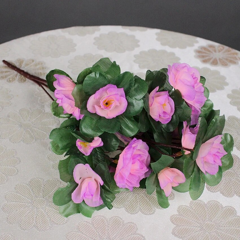 Azalea artificială cu flori de mătase, aranjamente de buchet de primule false, pentru acasă, grădină, masă, patio, nuntă, decor de Crăciun