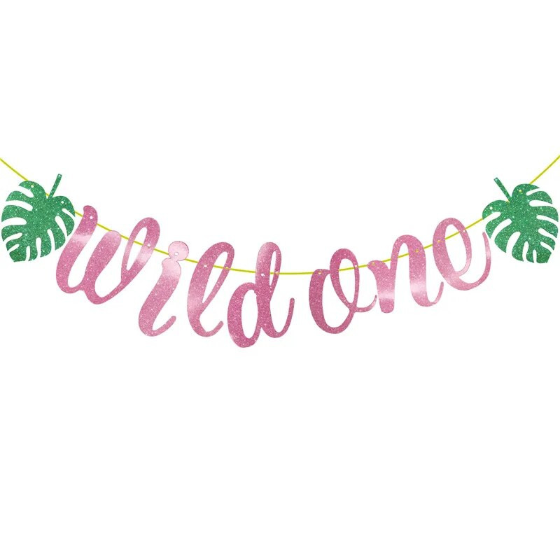 1 szett levelek vad, egy transzparens gyerekeknek 1. születésnapi parti dekoráció baba zuhany fiú lány 1 éves sármány füzér dzsungel témájú parti kellék