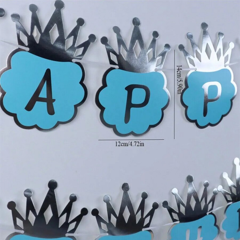 Bronzáló korona Születésnapi Banner Kék Rózsaszín Boldog Születésnapot Banner Herceg és Hercegnő party dekoráció Első születésnapi parti dekoráció