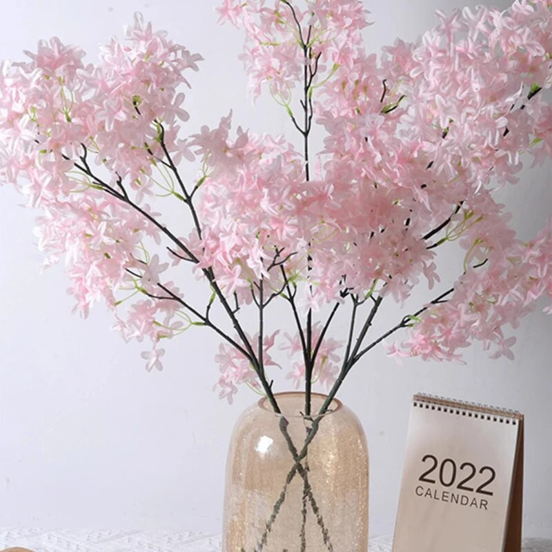 Mesterséges lila selyemszövet Kezdőlap Szálloda Mennyezet Esküvői út Virágív Dekoráció Kereszt Hosszú ágak Cseresznyevirág