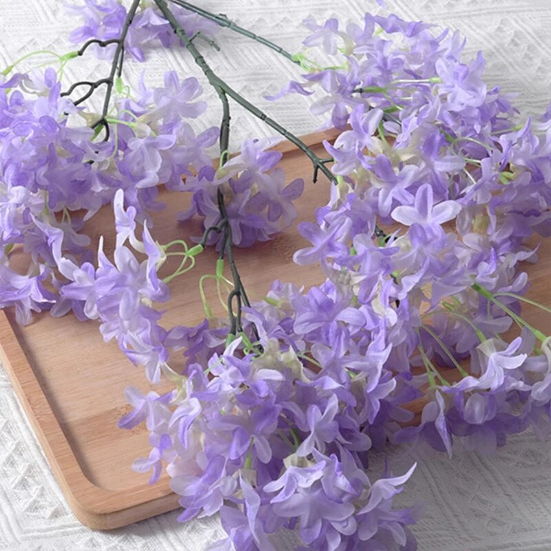 Mesterséges lila selyemszövet Kezdőlap Szálloda Mennyezet Esküvői út Virágív Dekoráció Kereszt Hosszú ágak Cseresznyevirág