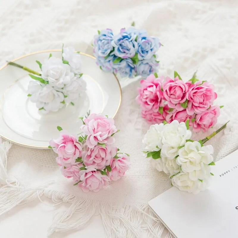 6 db Művirág Rózsa Csokor Esküvői Menyasszonyi Kártya Karácsonyi Dekorációs Váza Otthoni Kerthez Scrapbook Diy Ajándékdoboz