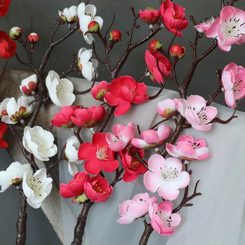 Изкуствени сливови цветя Цветя в китайски стил Червен черешов цвят Фалшиви цветя Копринени фалшиви цветя Изкуствено растение Декорация на дома