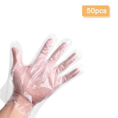 50/100 permatomos plastikinės vienkartinės pirštinės Vienkartinės kepsninės pirštinės, skirtos buitinėms vonios kambario higieninėms pirštinėms valyti