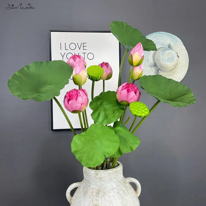 SunMade nagy lótusz selyem művirágok otthoni kert dekoráció hamis növények Lótuszlevelek virágkötészet Flores Artificales