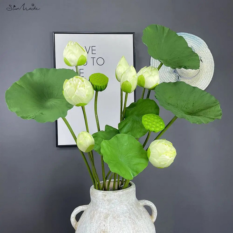 SunMade nagy lótusz selyem művirágok otthoni kert dekoráció hamis növények Lótuszlevelek virágkötészet Flores Artificales