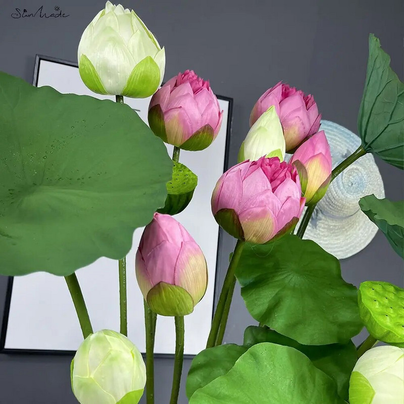 SunMade nagy lótusz selyem művirágok otthoni kert dekoráció hamis növények Lótuszlevelek virágkötészet Flores Artificales