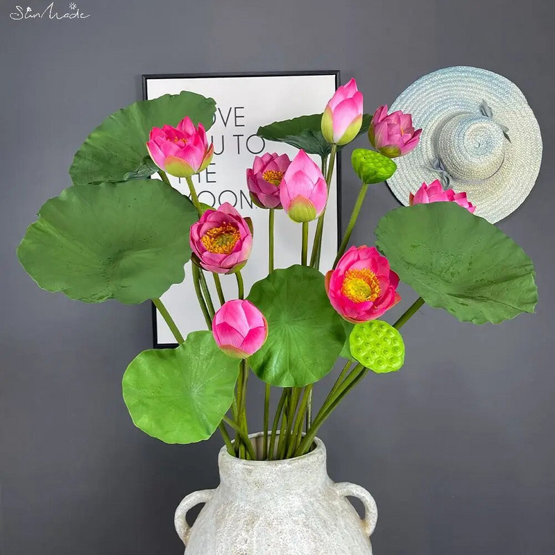 SunMade kiváló minőségű lótusz selyem művirág Lotus maghüvelyek otthoni esküvői kerti dekoráció növények műtermékek hamis növények