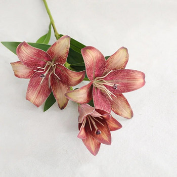 European Retro Lily 3 Heads κλαδί πραγματική πινελιά Τεχνητά λουλούδια για πάρτι Διακόσμηση γάμου flores artificiales κρίνοι