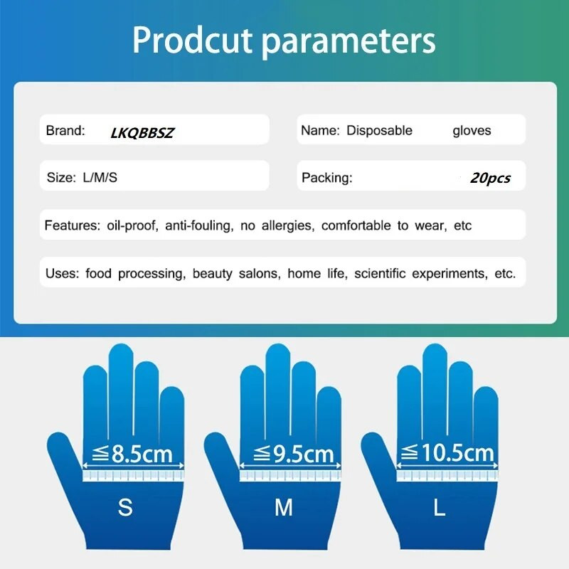 20 komada jednokratnih rukavica za čišćenje doma / hrane / vrtnih rukavica, univerzalnih za lijevu i desnu ruku