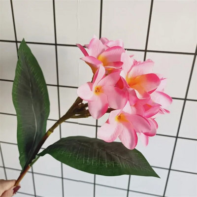 Üks siidist pika varrega Frangipani lilleoksa simulatsioon Plumeria Rubra kodupulmade keskseteks dekoratiivseteks lilledega kaunistuseks