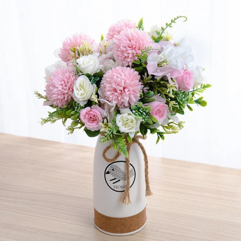 Τεχνητά λευκά τριαντάφυλλα λουλούδια φυτό για γαμήλιο βάζο Διακόσμηση σπιτιού για την ημέρα του Αγίου Βαλεντίνου Τραπέζι πάρτι ψεύτικο μπουκέτο από μετάξι