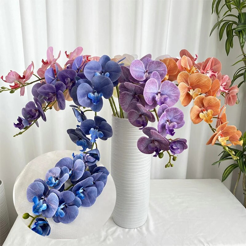 9 fejes Phalaenopsis virágkötészeti selyem 2 db mesterséges pillangó orchidea virágág esküvői dekorációhoz szimulációs orchideákhoz