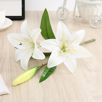 Реално изглеждащ 3D печат Лилия клонка Изкуствени цветя Бели фалшиви цветя Флорес за сватба Декорация на дома и градината