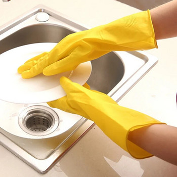 Удобни за кожата почистващи ръкавици за миене на съдове Кухненски ръкавици за многократна употреба Неплъзгаща се жълта гума за мъже, жени 4 размера